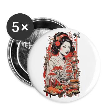 Esthétique japonaise Sushi Vintage Ukiyo-E Art - Lot de 5 grands badges (56 mm) - blanc - Devant