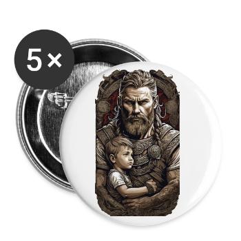 Viking Father & Son - Warrior Heroes Family - Buttons large 2.2''/56 mm (5-pack) - white - Front