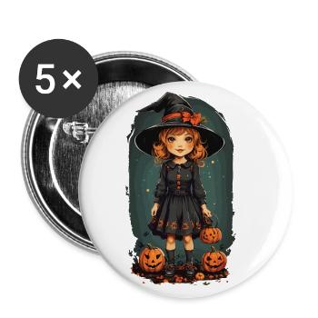Halloween Witch Vintage Pumpkin Retro Fall Design - Buttons large 2.2''/56 mm (5-pack) - white - Front