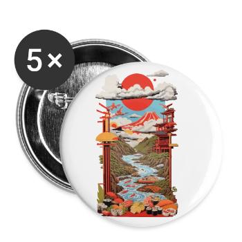 Ukiyo-E Sushi Landschaft Japan Retro Streetwear - Buttons groß 56 mm (5er Pack) - Weiß - Vorne