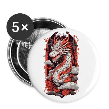 Feuer Drache Japan Ukiyo-E Otaku Kunststil - Buttons groß 56 mm (5er Pack) - Weiß - Vorne