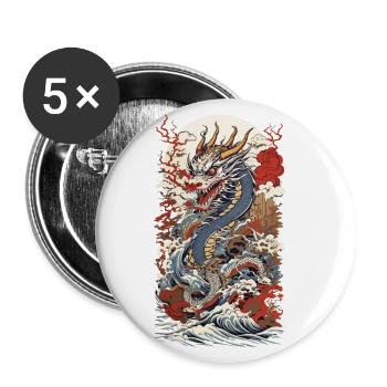 Japanese Vintage Dragon Ukiyo-E Streetwear - Buttons large 2.2''/56 mm (5-pack) - white - Front
