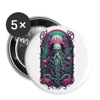 Occulte goule Kraken Monster Halloween Design - Lot de 5 grands badges (56 mm) - blanc - Devant