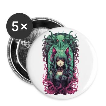 Kemonomimi Goth Cat Girl Occulte Otaku Egirl - Lot de 5 grands badges (56 mm) - blanc - Devant