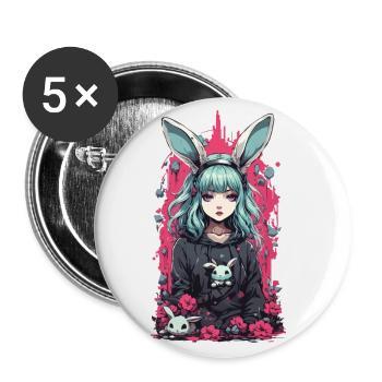 Kawaii Goth Anime Bunny Dunkle Magie Aesthetic - Buttons groß 56 mm (5er Pack) - Weiß - Vorne