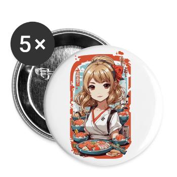Kawaii Anime Sushi Master Girl Manga Design - Buttons large 2.2''/56 mm (5-pack) - white - Front