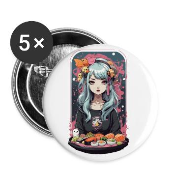 Anime Sushi Girl Kawaii Manga Japon Design - Lot de 5 grands badges (56 mm) - blanc - Devant