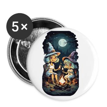 Drôles de sorcières feu de camp Halloween enfants - Lot de 5 grands badges (56 mm) - blanc - Devant