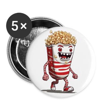 Conception drôle de monstre de pop-corn d’Halloween - Lot de 5 grands badges (56 mm) - blanc - Devant