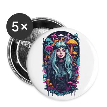Magischer Mushroom Wald Psytrance Girl Design - Buttons groß 56 mm (5er Pack) - Weiß - Vorne