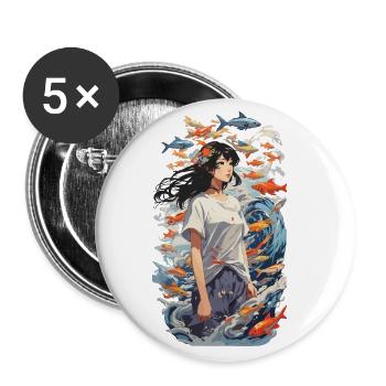 Anime Vaporwave Tokyo Dream Fish Design - Lot de 5 grands badges (56 mm) - blanc - Devant