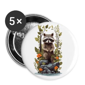 Cute Raccoon Goblincore Nature Illustration - Buttons large 2.2''/56 mm (5-pack) - white - Front