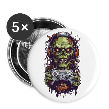 Zombie Gamer Gaming Halloween Goule Esthétique - Lot de 5 grands badges (56 mm) - blanc - Devant