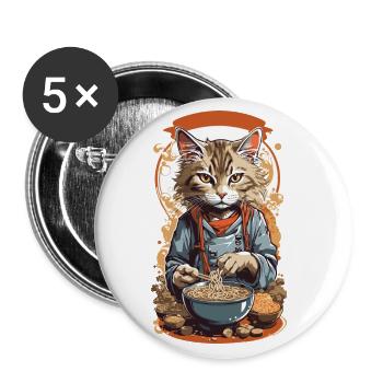 Cat Ramen Japanese Indulgence Soups Design - Buttons large 2.2''/56 mm (5-pack) - white - Front
