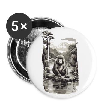 Singe japonais dans l’Art Vintage de source chaude - Lot de 5 grands badges (56 mm) - blanc - Devant