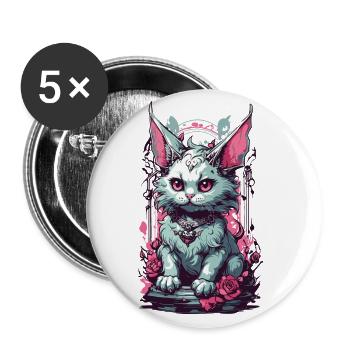 Gothic Pastell Katze Aesthetic Streetwear - Buttons groß 56 mm (5er Pack) - Weiß - Vorne