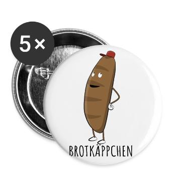 Brotkäppchen Ein Brot mit roter Kappe - Wortspiel - Buttons groß 56 mm (5er Pack) - Weiß - Vorne