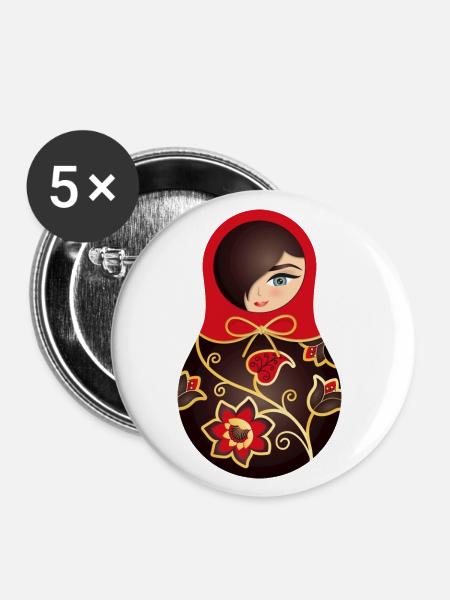 Matroschka Helena - Buttons groß 56 mm (5er Pack) - Weiß