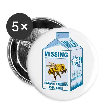 Vermisst: Bienen - Wo sind unsere Bienen? - Buttons groß 56 mm (5er Pack) - Weiß - Vorne