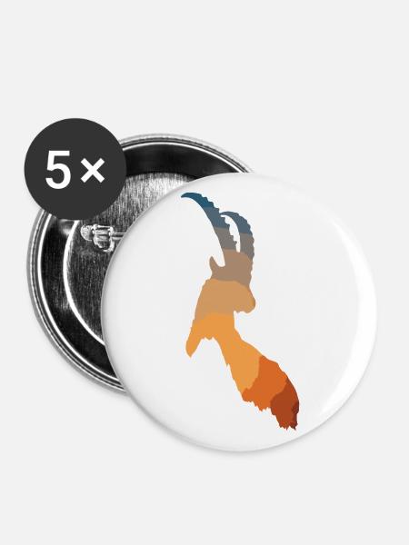 Steinbock Silhuette abstrakt - Buttons groß 56 mm (5er Pack) - Weiß
