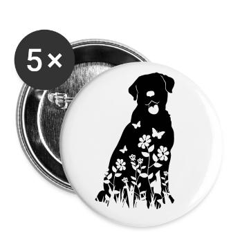 Labrador Blumenmuster Silhouette Hund Lover Geschenk - Buttons groß 56 mm (5er Pack) - Weiß - Vorne
