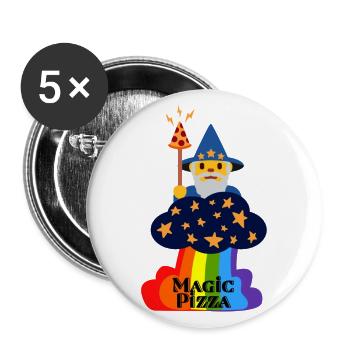 Magicien, Pizza, Magie - Lot de 5 grands badges (56 mm) - blanc - Devant