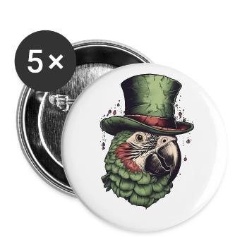 Cooler grüner Ara mit grünes Zylinder - Buttons groß 56 mm (5er Pack) - Weiß - Vorne