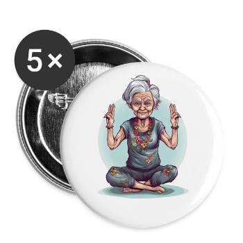 Cool Yoga Granny - Meditation in the Prime Age - Buttons large 2.2''/56 mm (5-pack) - white - Front