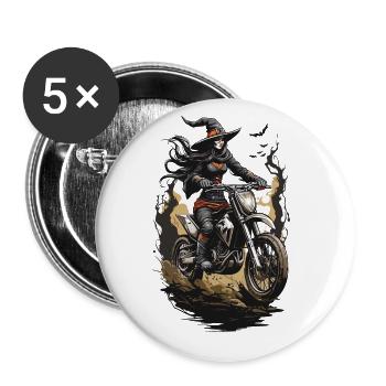 Motocross Witch Halloween Biker Magic - Buttons large 2.2''/56 mm (5-pack) - white - Front
