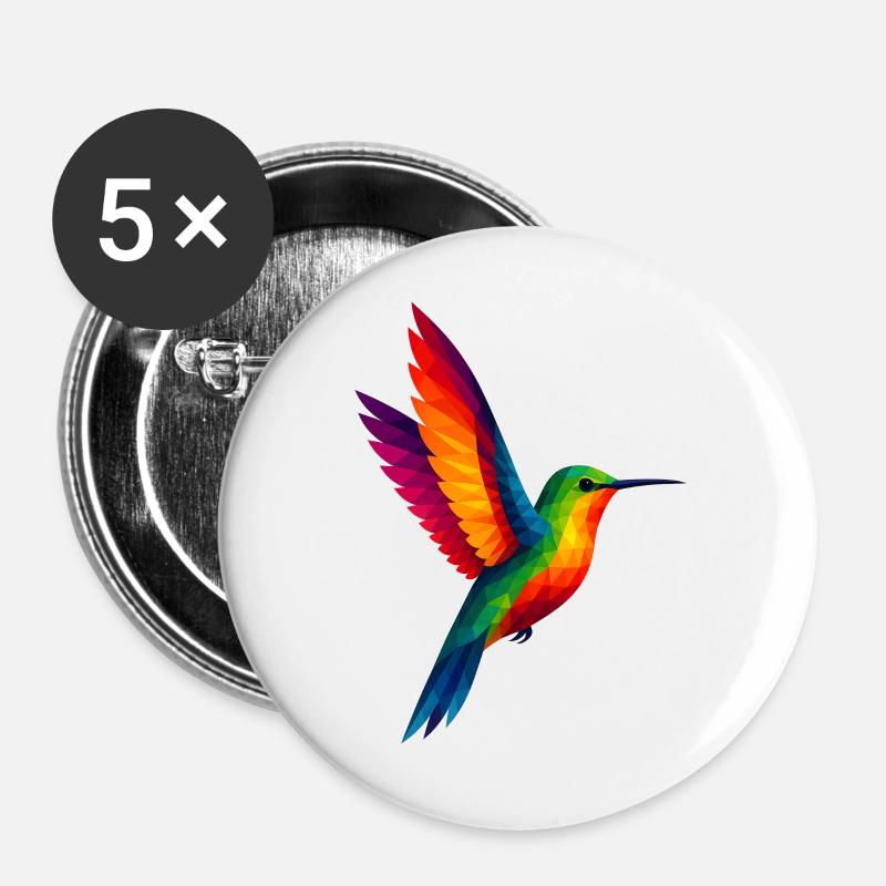 WPAP Style Polygon Animals - Hummingbird - Buttons large 2.2''/56 mm (5-pack) - white