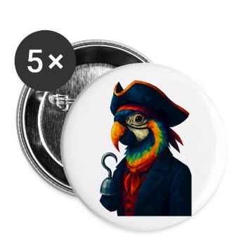 WPAP Style - Parrot Pirate with Pirate Hat - Buttons large 2.2''/56 mm (5-pack) - white - Front