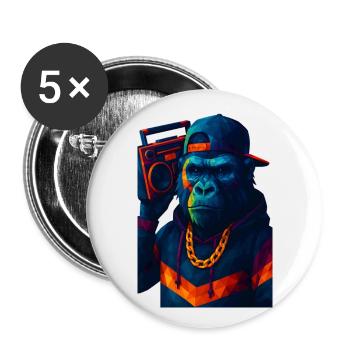 WPAP Style Animals - Gorilla Hip Hop Outfit Boombox - Buttons large 2.2''/56 mm (5-pack) - white - Front