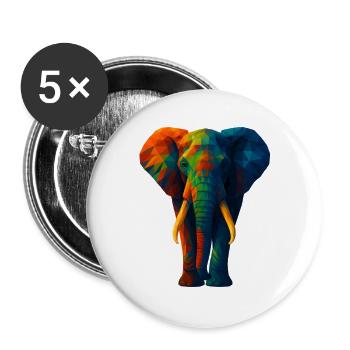 WPAP Stil Tiere - Elefant Porträt - Buttons groß 56 mm (5er Pack) - Weiß - Vorne