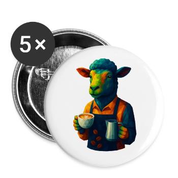WPAP Stil Tiere - Schaf Barista mit Milchkaffee - Buttons groß 56 mm (5er Pack) - Weiß - Vorne