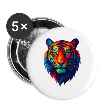 WPAP Polygon Stil Tiere - Tiger Porträt - Buttons groß 56 mm (5er Pack) - Weiß - Vorne