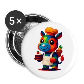 WPAP Polygon Kawaii Style Animaux Bébé Hippopotame Chef - Lot de 5 grands badges (56 mm) - blanc - Devant
