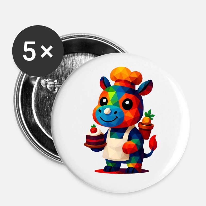 WPAP Polygon Kawaii Stil Tiere Baby Nilpferd Koch - Buttons groß 56 mm (5er Pack) - Weiß