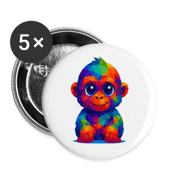 WPAP Polygon Kawaii Stil Tiere Baby Gorilla 2 - Buttons groß 56 mm (5er Pack) - Weiß - Vorne