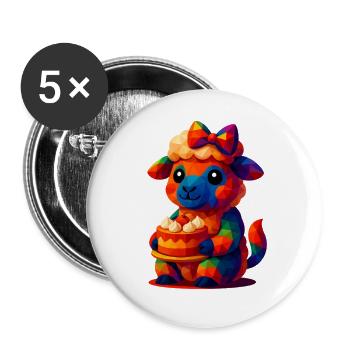 WPAP Polygon Kawaii Stil Tiere Baby Schaf (Lamm) - Buttons groß 56 mm (5er Pack) - Weiß - Vorne