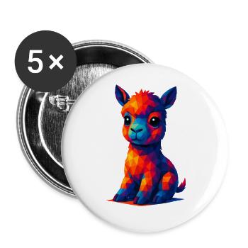 WPAP Polygon Kawaii Stil Tiere Baby Alpaka Lama - Buttons groß 56 mm (5er Pack) - Weiß - Vorne