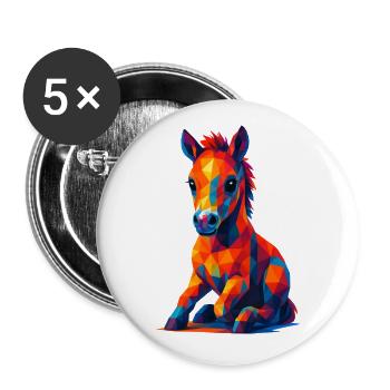 WPAP Polygon Kawaii Stil Tiere Baby Pferd Fohlen - Buttons groß 56 mm (5er Pack) - Weiß - Vorne