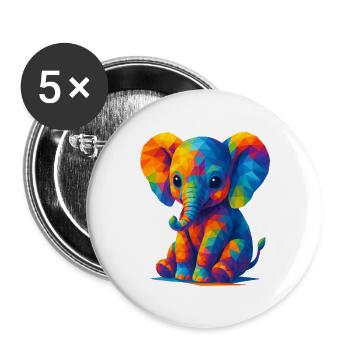 WPAP Polygon Kawaii Stil Baby Elefant - Buttons groß 56 mm (5er Pack) - Weiß - Vorne