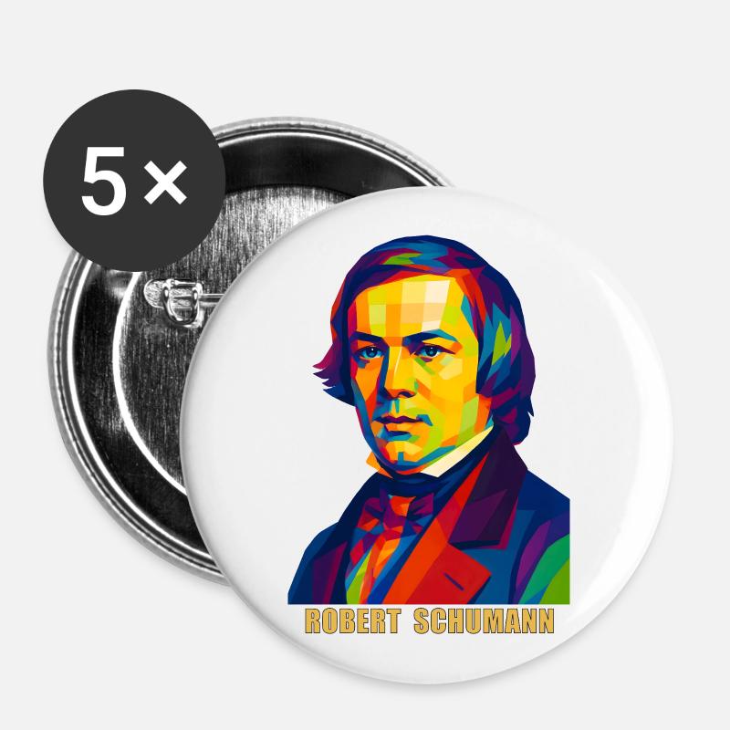 WPAP Polygon Portrait Robert Schumann Composer - Buttons large 2.2''/56 mm (5-pack) - white