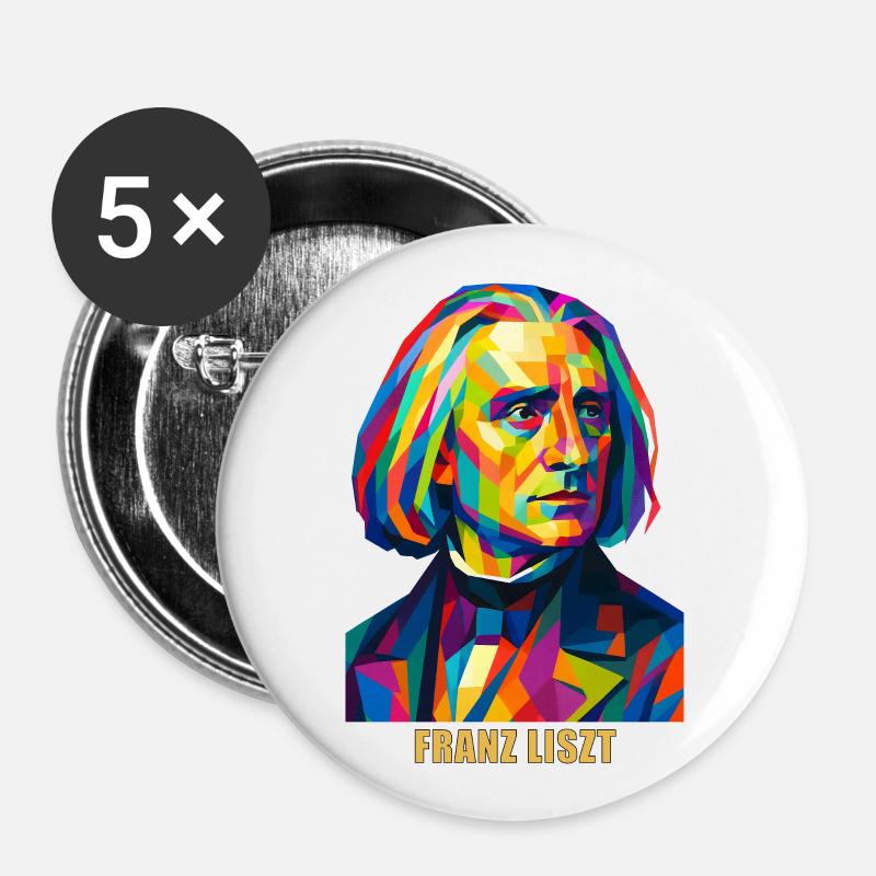 WPAP Polygon Portrait Franz Liszt Composer - Buttons large 2.2''/56 mm (5-pack) - white