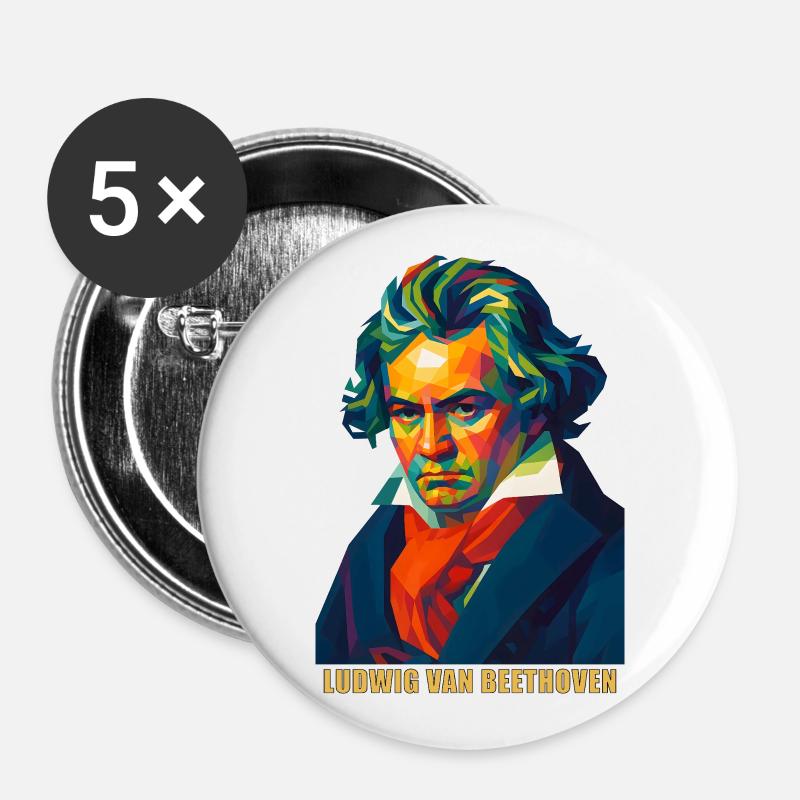 WPAP Polygon Portrait Ludwig van Beethoven - Buttons large 2.2''/56 mm (5-pack) - white