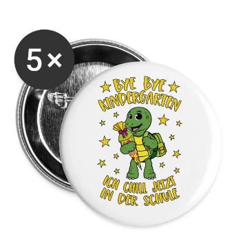 Bye Bye Kindergarten Schildkröte Chillen Schule - Buttons groß 56 mm (5er Pack) - Weiß - Vorne
