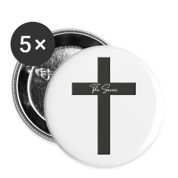 Croix de Jésus - Jésus le sauveur! Vêtements chrétiens - Lot de 5 grands badges (56 mm) - blanc - Devant