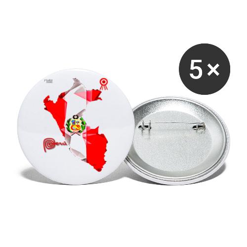 Mapa del Perú, Bandera y Escarapela - Paquete de 5 chapas grandes (56 mm)
