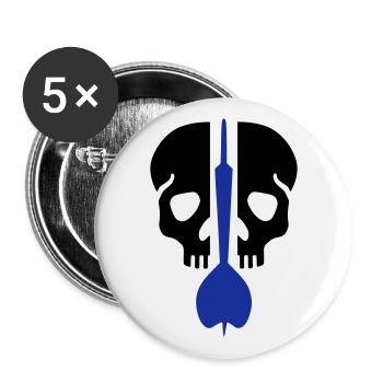 Geteilter Schädel und Dartpfeil - Buttons groß 56 mm (5er Pack) - Weiß - Vorne