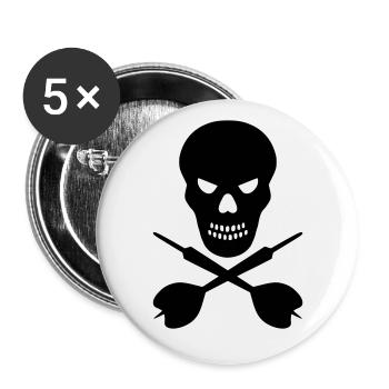 Schädel und überkreuzte Dartpfeile - Buttons groß 56 mm (5er Pack) - Weiß - Vorne